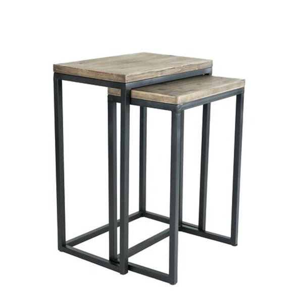 Sheesham Iron Frame Solid Wood Nesting Tables for Home Set of 2 Stools for Living Room - Furnishiaa