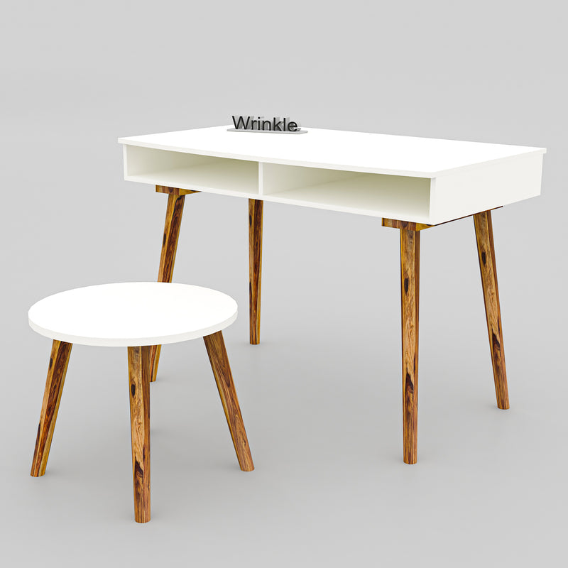 WRINKLE White Sheesham Wood Study Table With Stool for Home & Office
