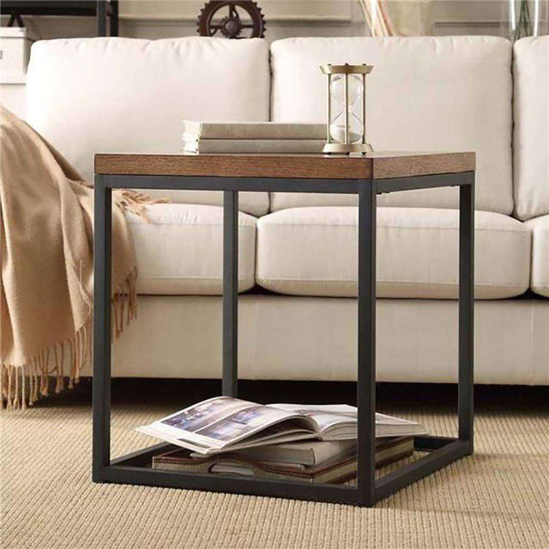 Iron Frame Solid Wood Bedside Table for Living Room - Furnishiaa