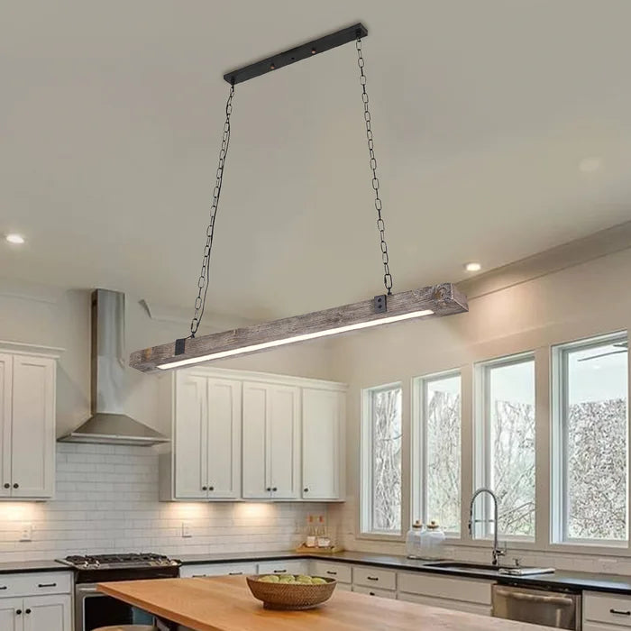 Solid Wood Linear LED Hanging Light