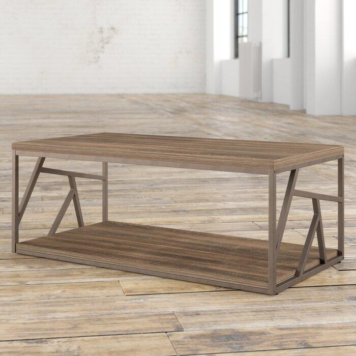 Solid Wood & Iron Center Coffee Table for Home (Brown) - Furnishiaa