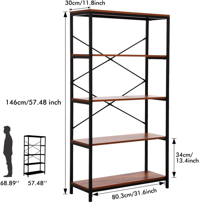 Storage Shelves Industrial 4 Shelf Bookcase Metal and Wooden Bookshelves Rustic Shelves Sturdy Book Stand Shelving Units Decor Display Cabinet Tall Bookshelf for Home Office - Furnishiaa