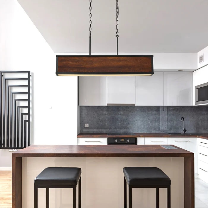 Solid Wood & Iron Linear LED Hanging Light