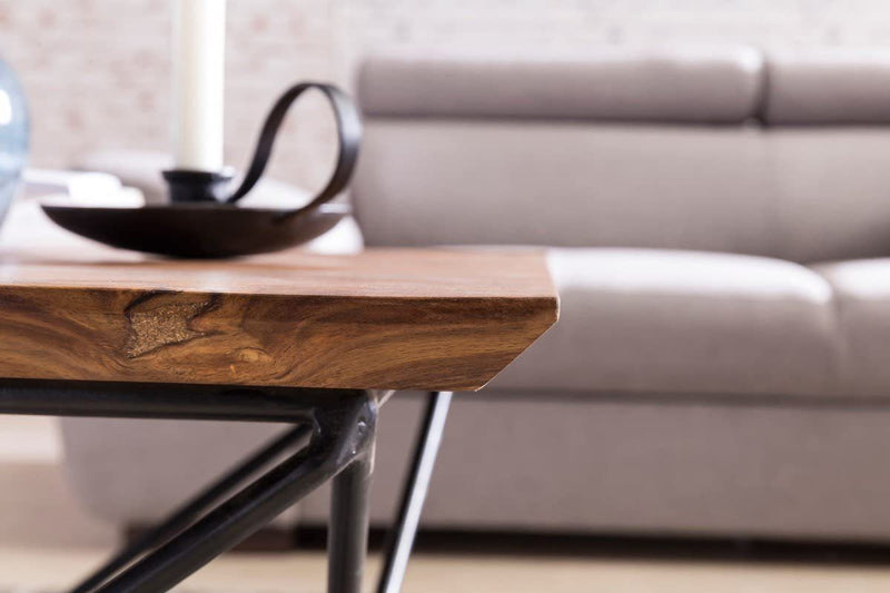 Iron & Solid Sheesham Wood Square Coffee Table for Home - Furnishiaa