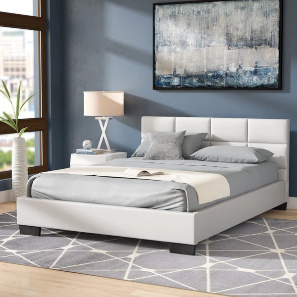 NightCraft Modern Minimal Upholstered Bed (Light Gray)