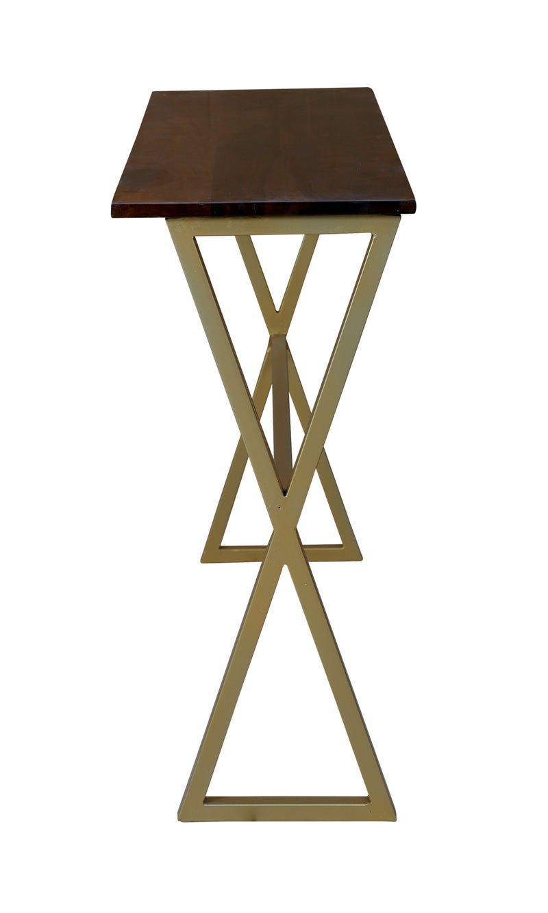 Iron & Wood Center Console Gold Table for Living Room Home - Furnishiaa