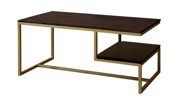 Iron Frame Solid Wood Center Coffee Table Gold for Living Room