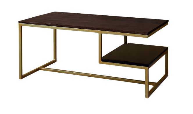 Iron Frame Solid Wood Center Coffee Table Gold for Living Room